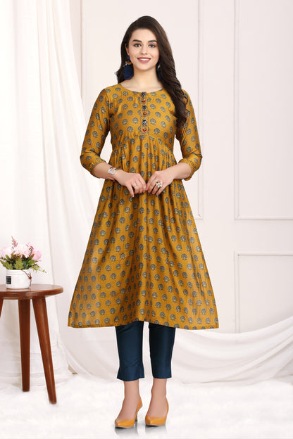 Mustard Mughal butti Kurta Pant