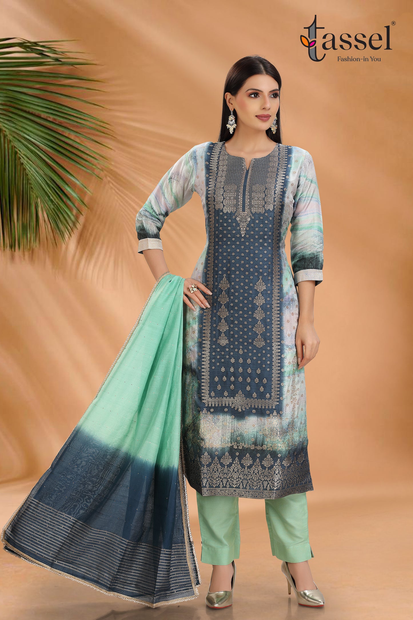 Blue Abstract Jacquard Suit Set