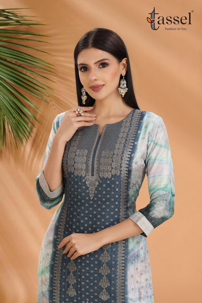 Blue Abstract Jacquard Suit Set