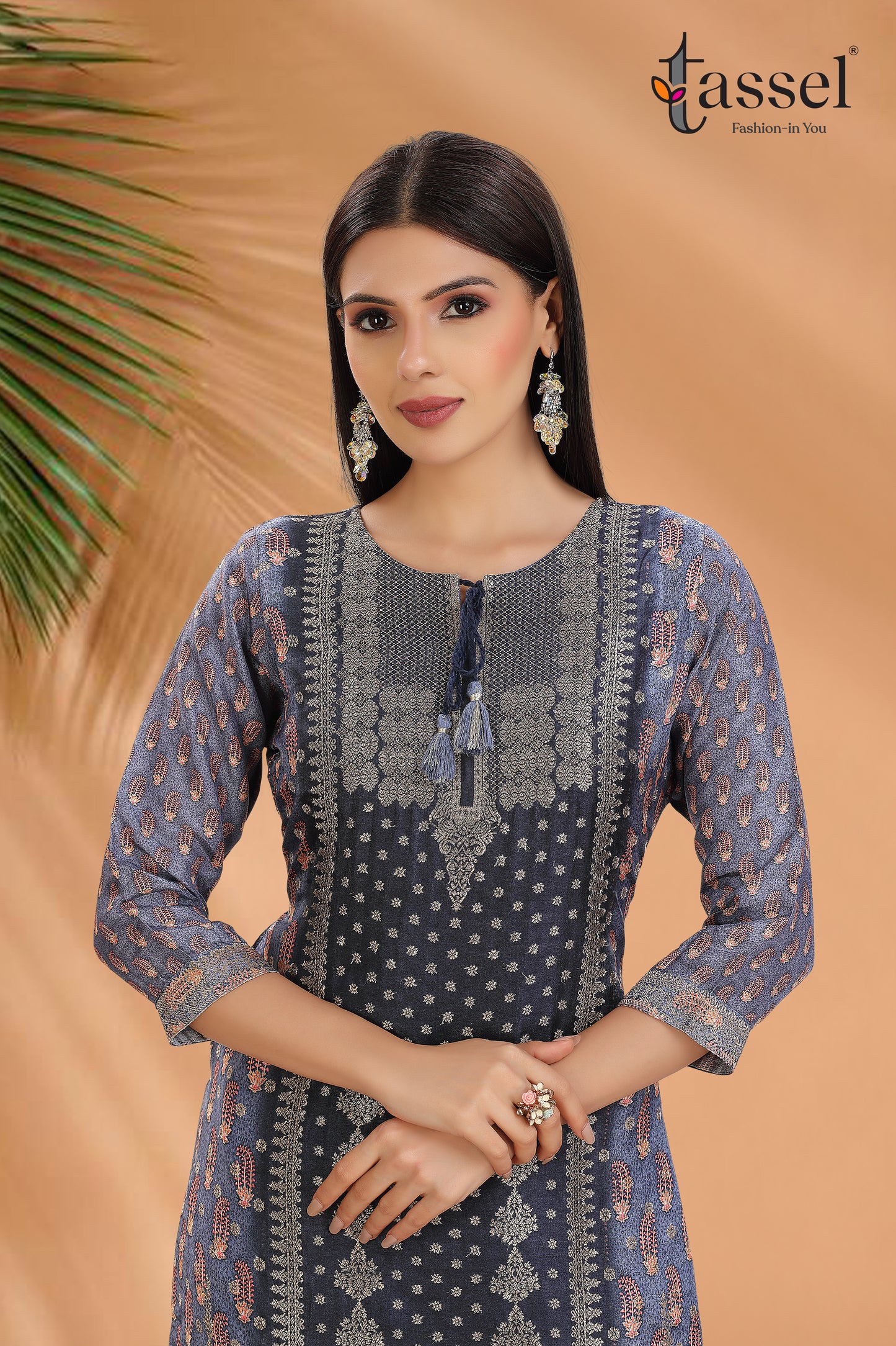 Blue Mughal Jacquard Suit set