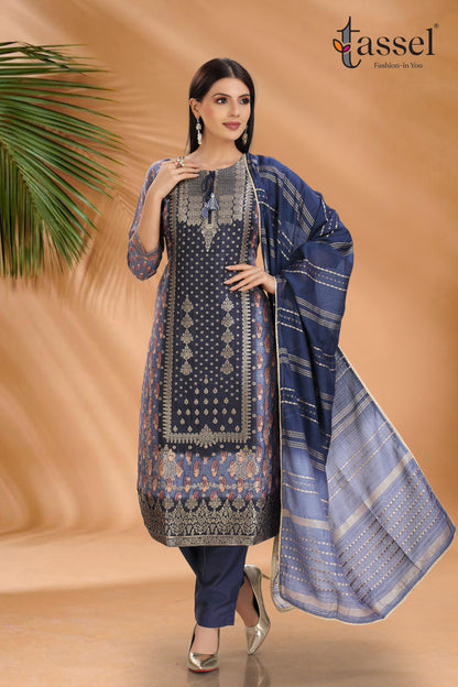 Blue Mughal Jacquard Suit set