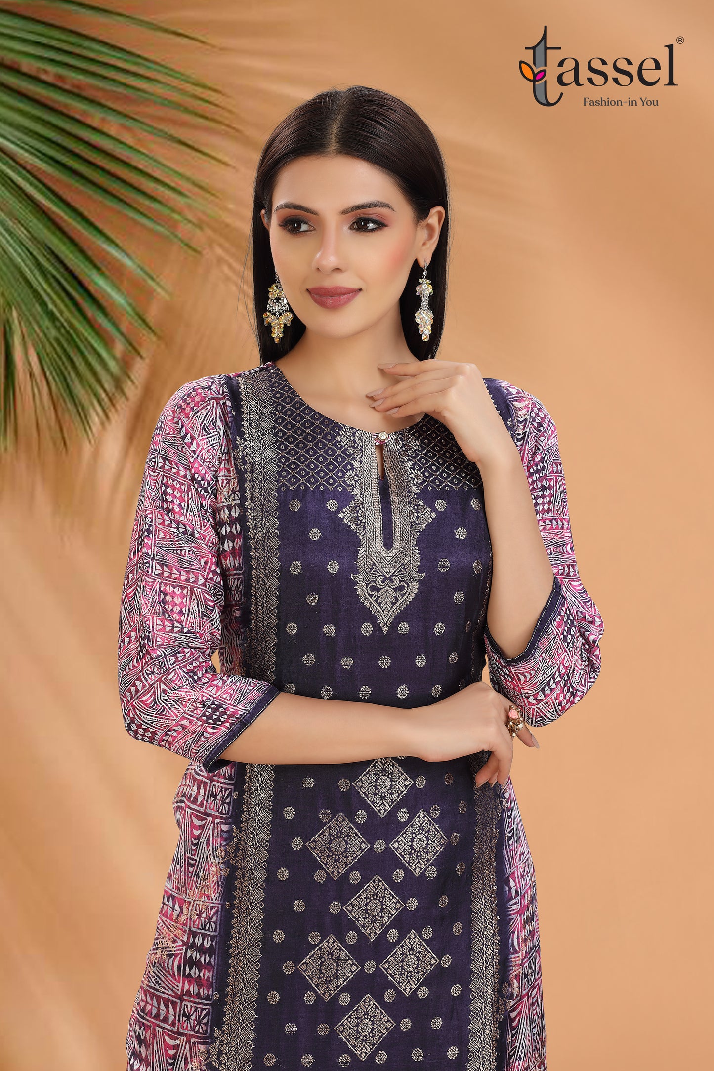 Purple Baatik Jacquard Suit set