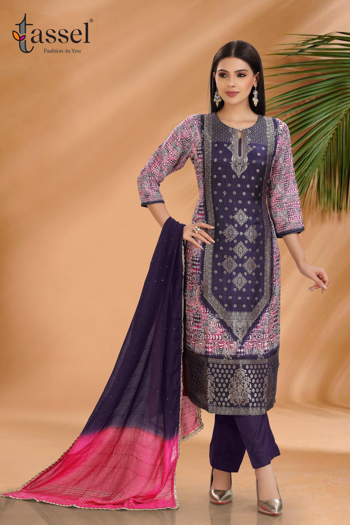 Purple Baatik Jacquard Suit set