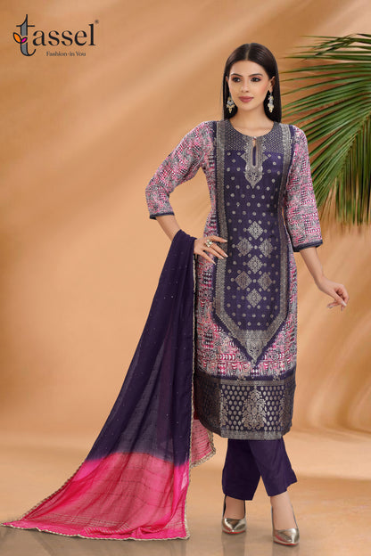 Purple Baatik Jacquard Suit set