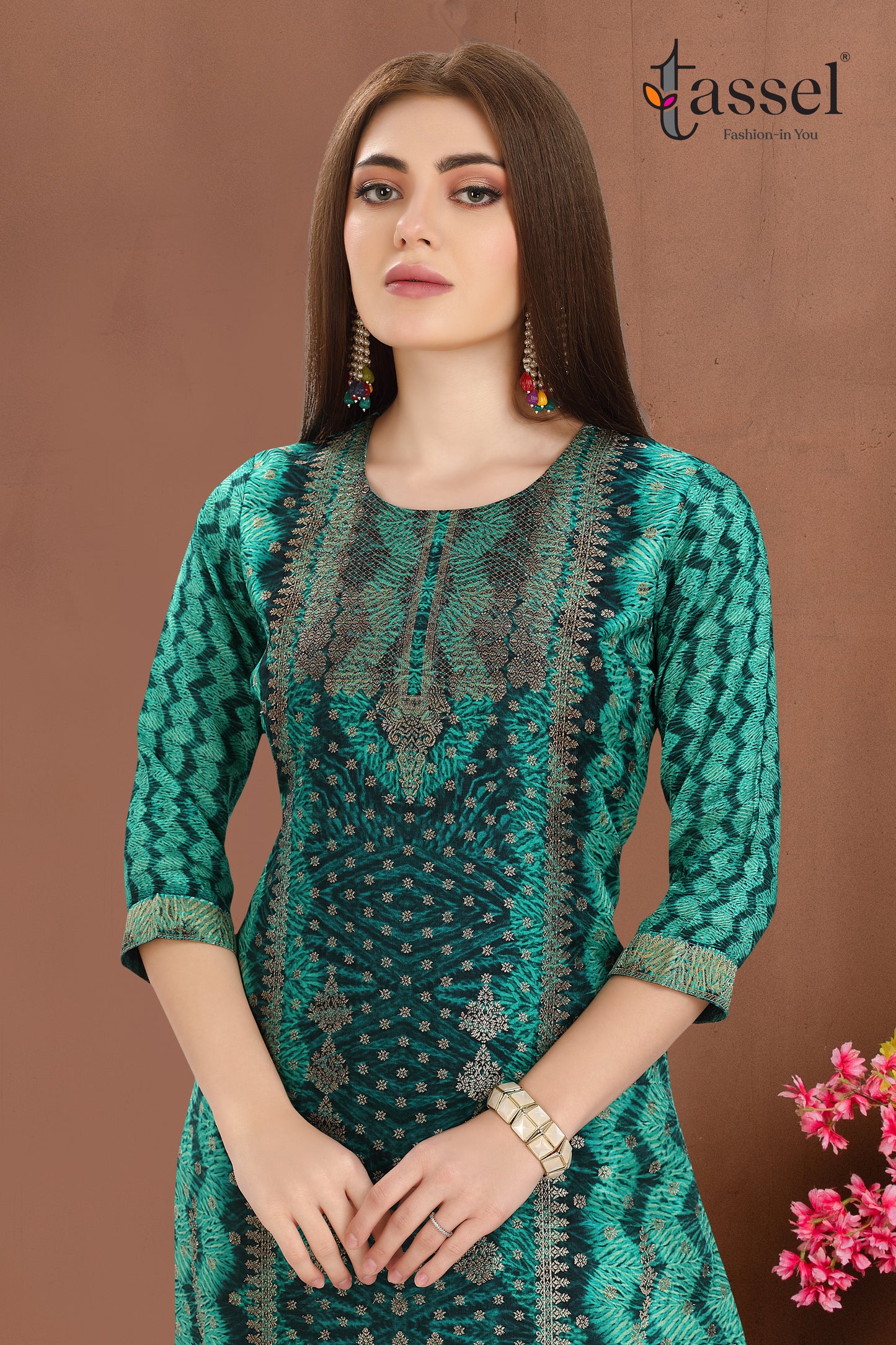 Green  Shibori Jacquard Suit Set