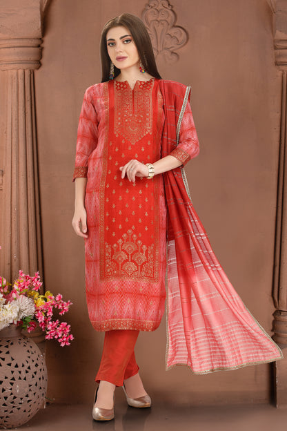 Red Shibori Jacquard Suit Set