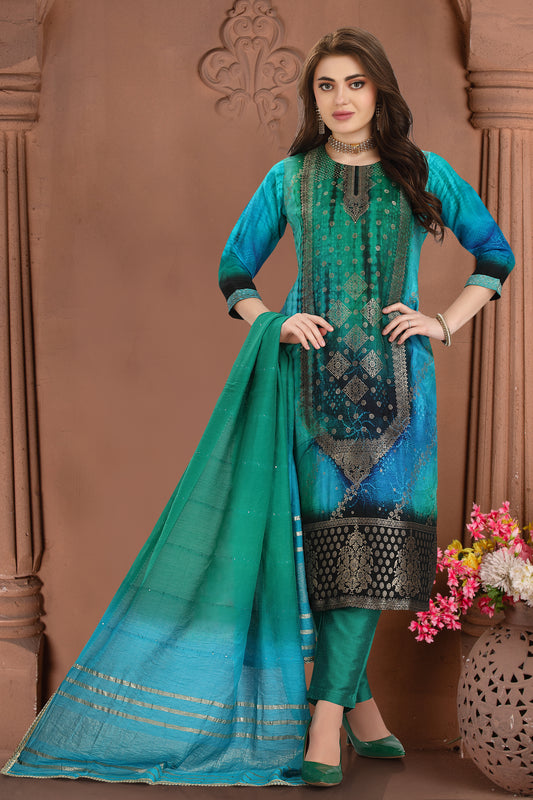 Peacock Bandhani Jacquard Suit set