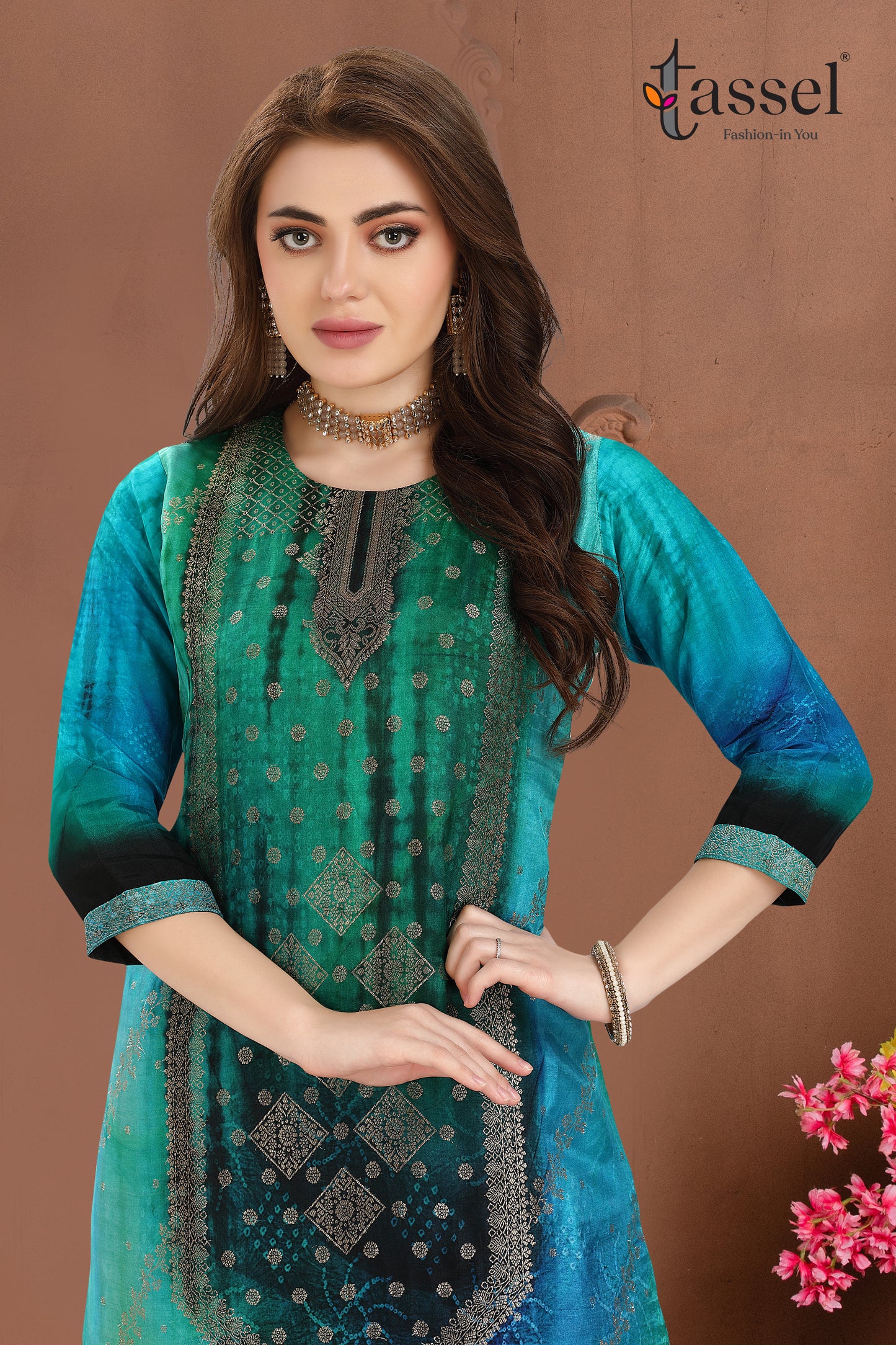 Peacock Bandhani Jacquard Suit set