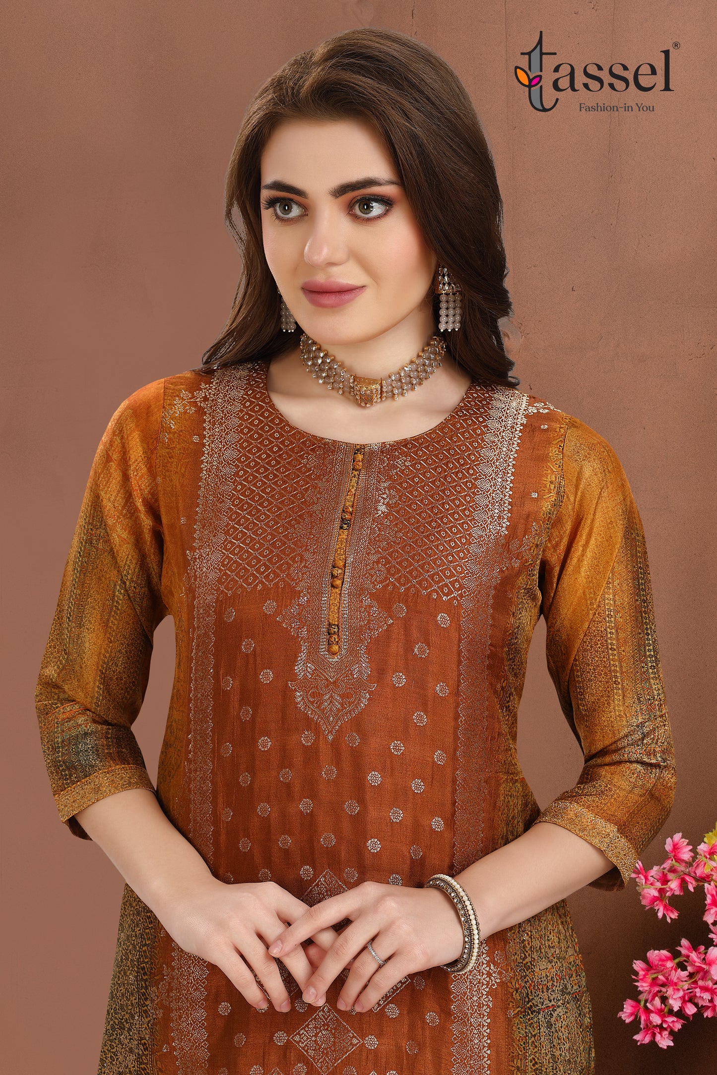 Mustard Abstract Jacquard Suit Set