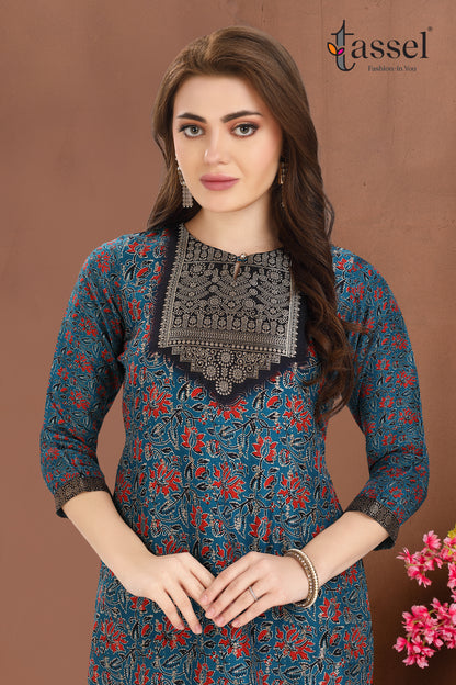 Blue Kalamkaari Jacquard Suit set