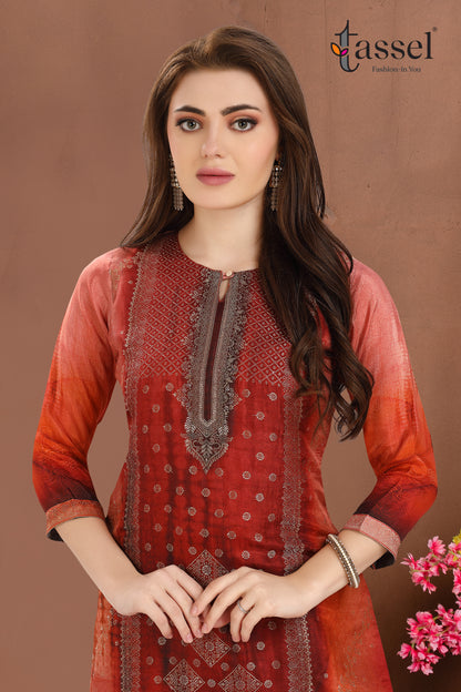 Rust Bandhani Jacquard Suit set