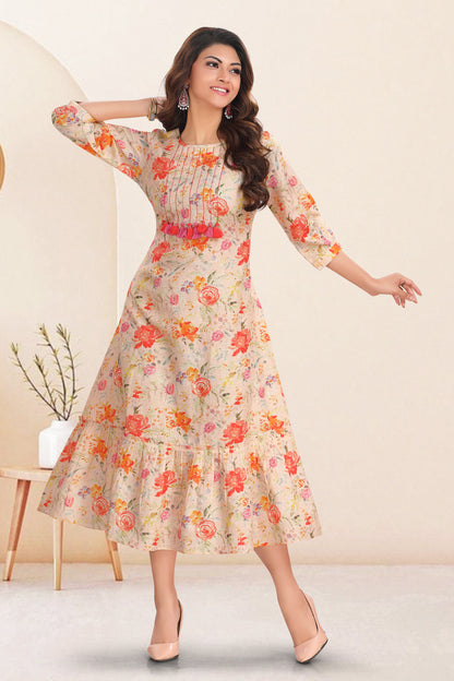 Naarangi Floral Linen Midi Dress