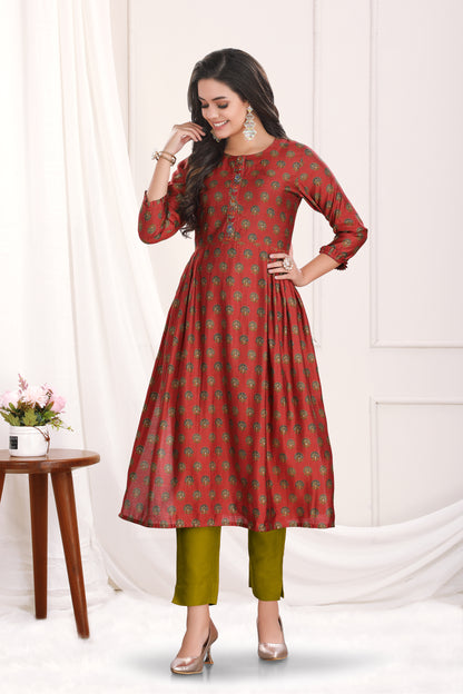 Maroon Mughal butti Kurta Pant