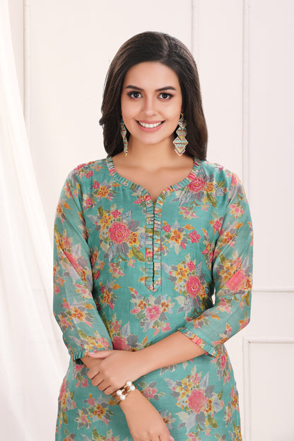 Sea Green Bouquet Kurta Pant