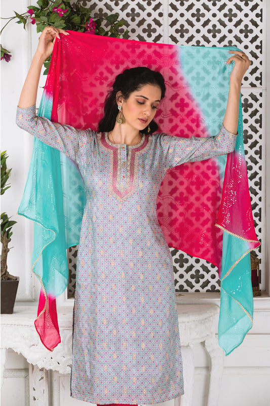 Patola Blue Jacquard Suit Set