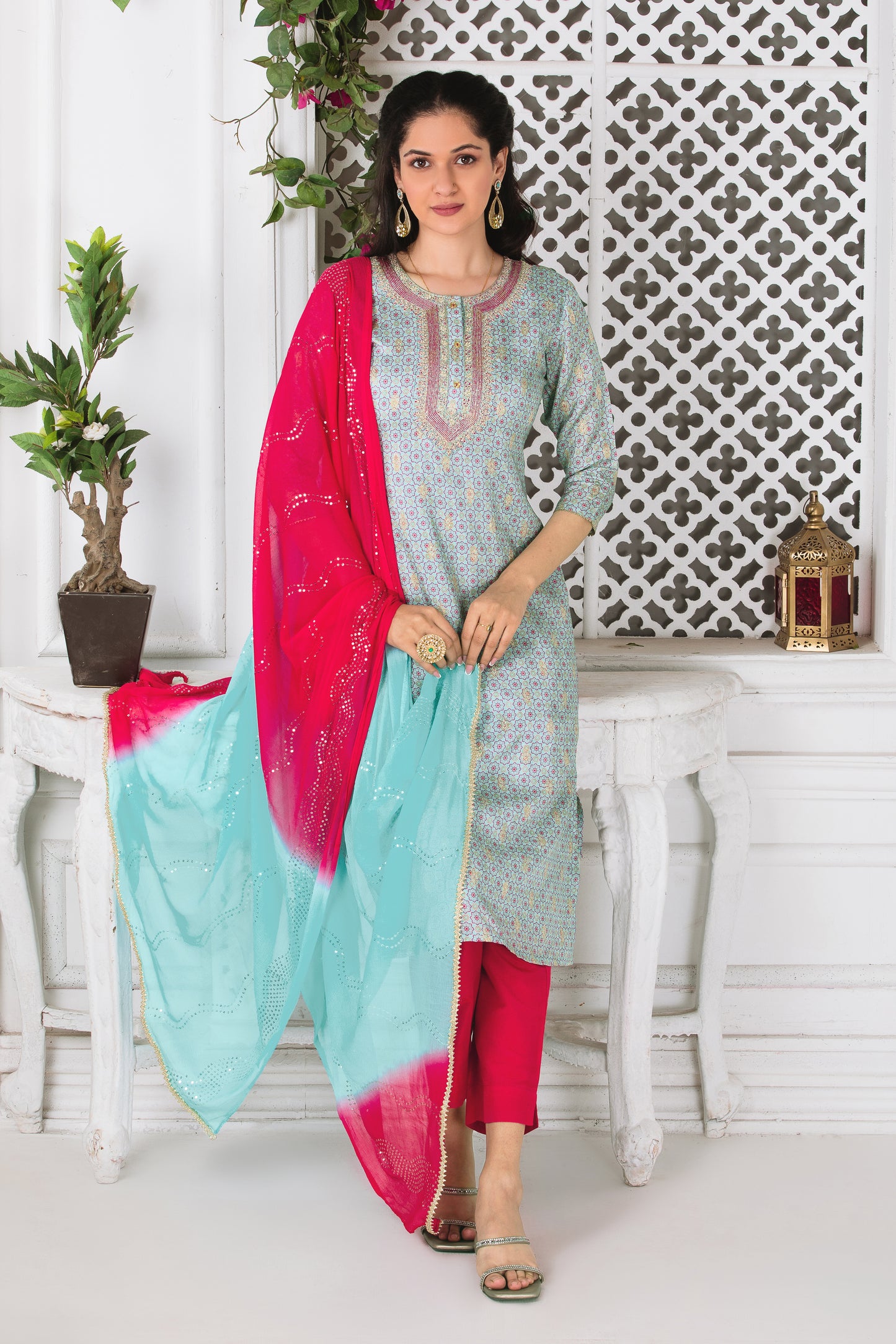 Patola Blue Jacquard Suit Set