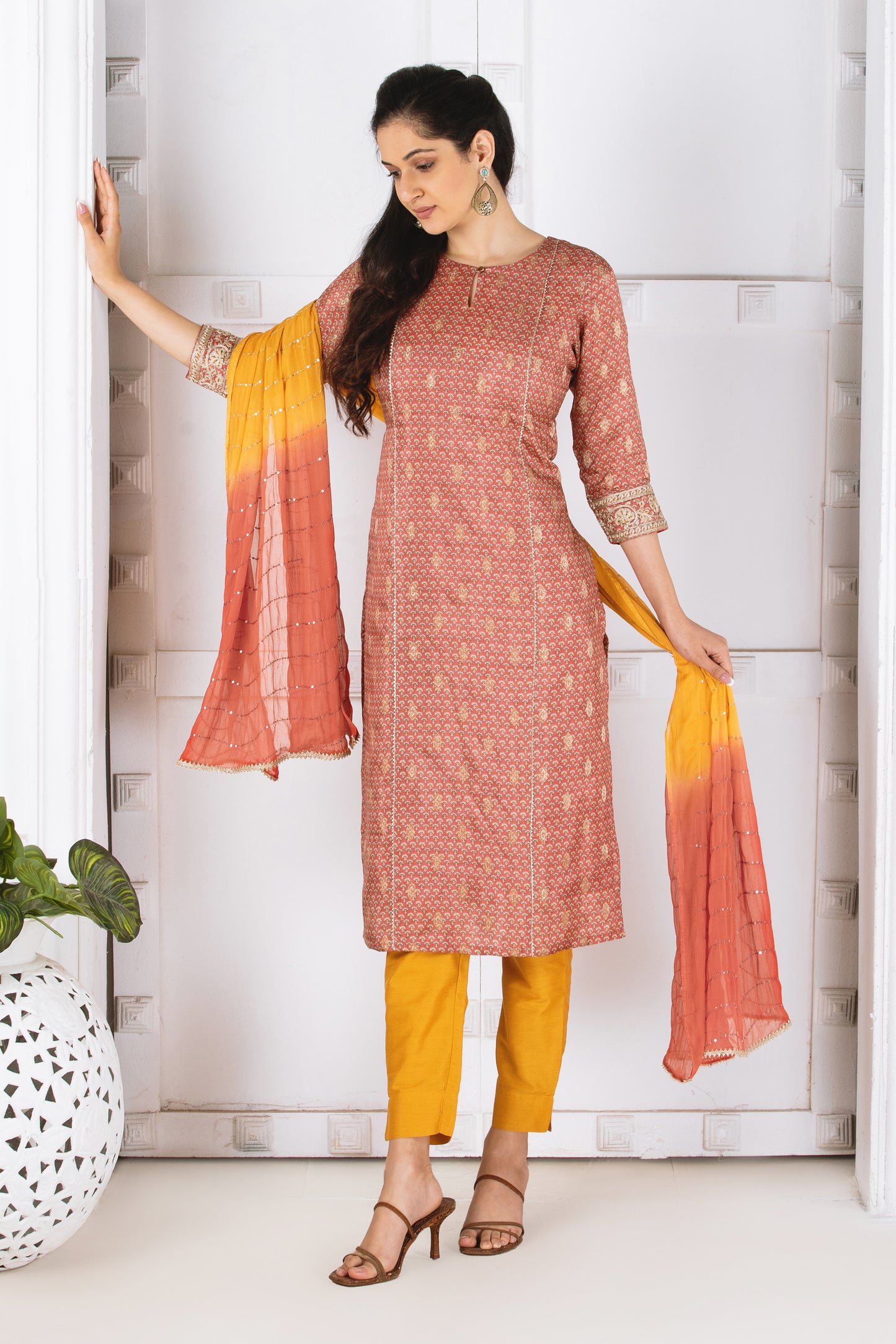 Floret Rust Jacquerd Suit Set