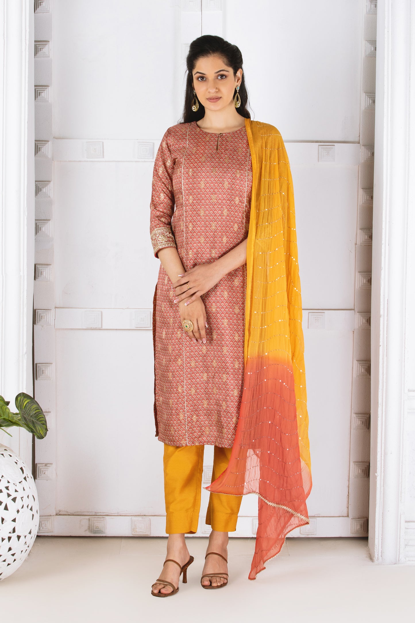 Floret Rust Jacquerd Suit Set