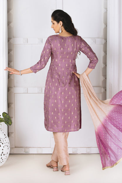 Tara Purple Silk Jacquard Suit Set